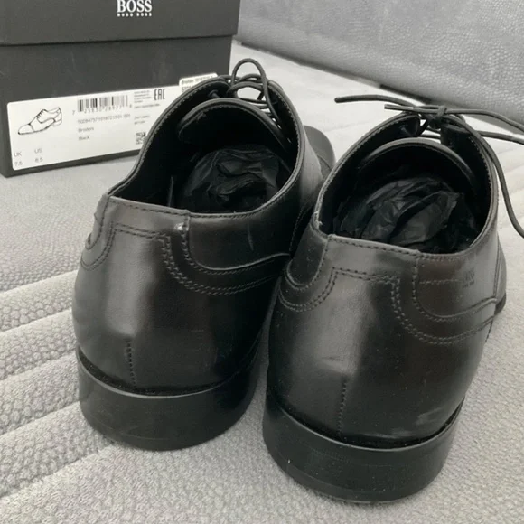 BOSS ITALIAN-MADE LEATHER  BRODERS. BLACK SHOES - Picture 8 of 12